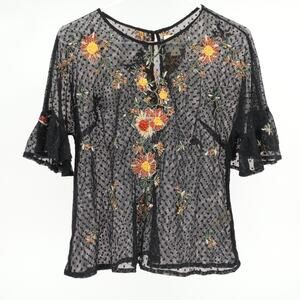 Maeve Sheer Top SZ XS Cadiz Floral Embroidered Whimsygoth Ethereal Delicate